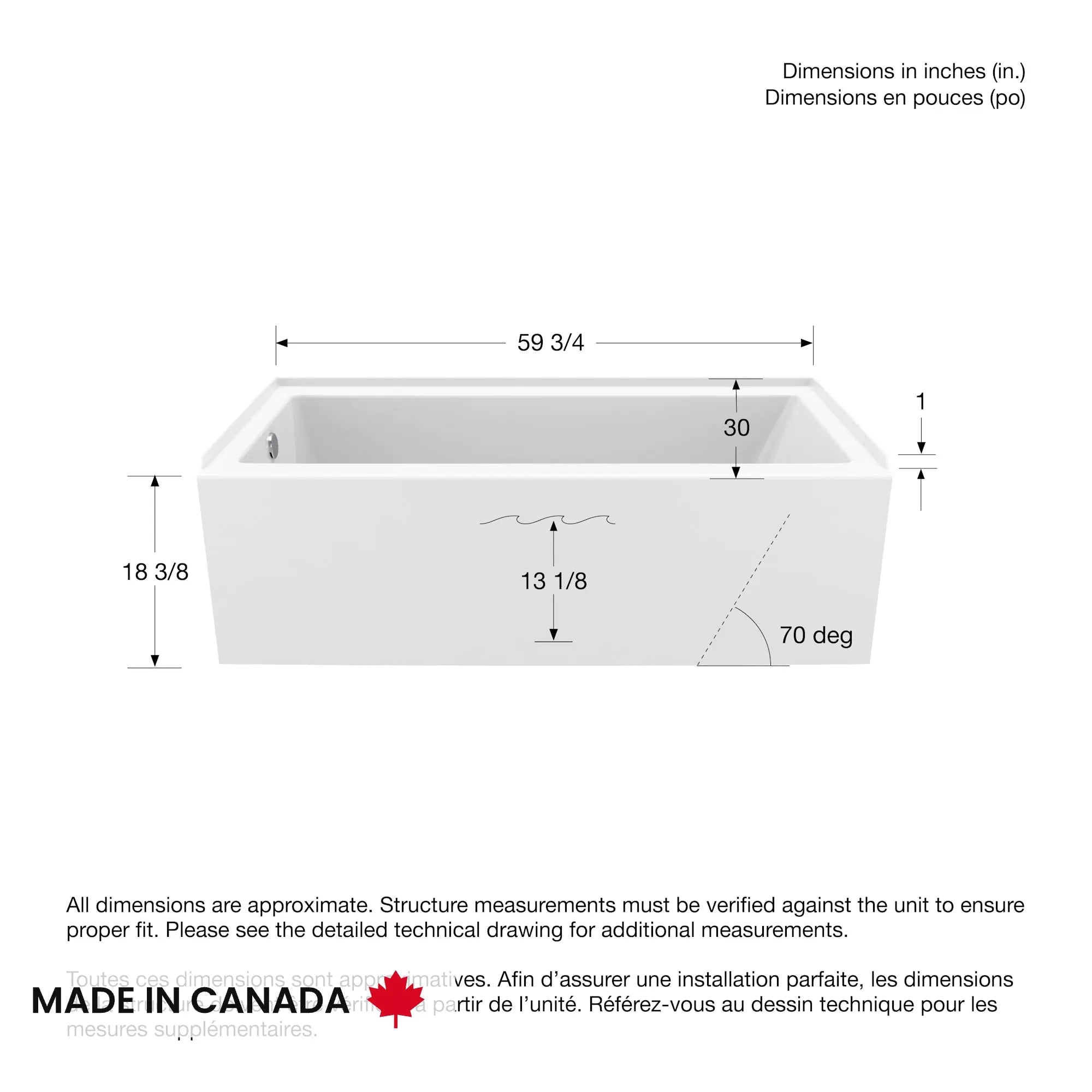 Maax Bosca 6030 IFS Acrylic Alcove Right-Hand Drain Bathtub in White 106394-000-001-002 - Plumbing Market