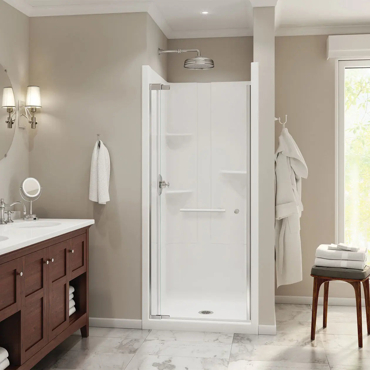 Maax Camelia SH-3636 Acrylic Alcove Center Drain One-Piece Shower in White - No Seat - Plumbing Market