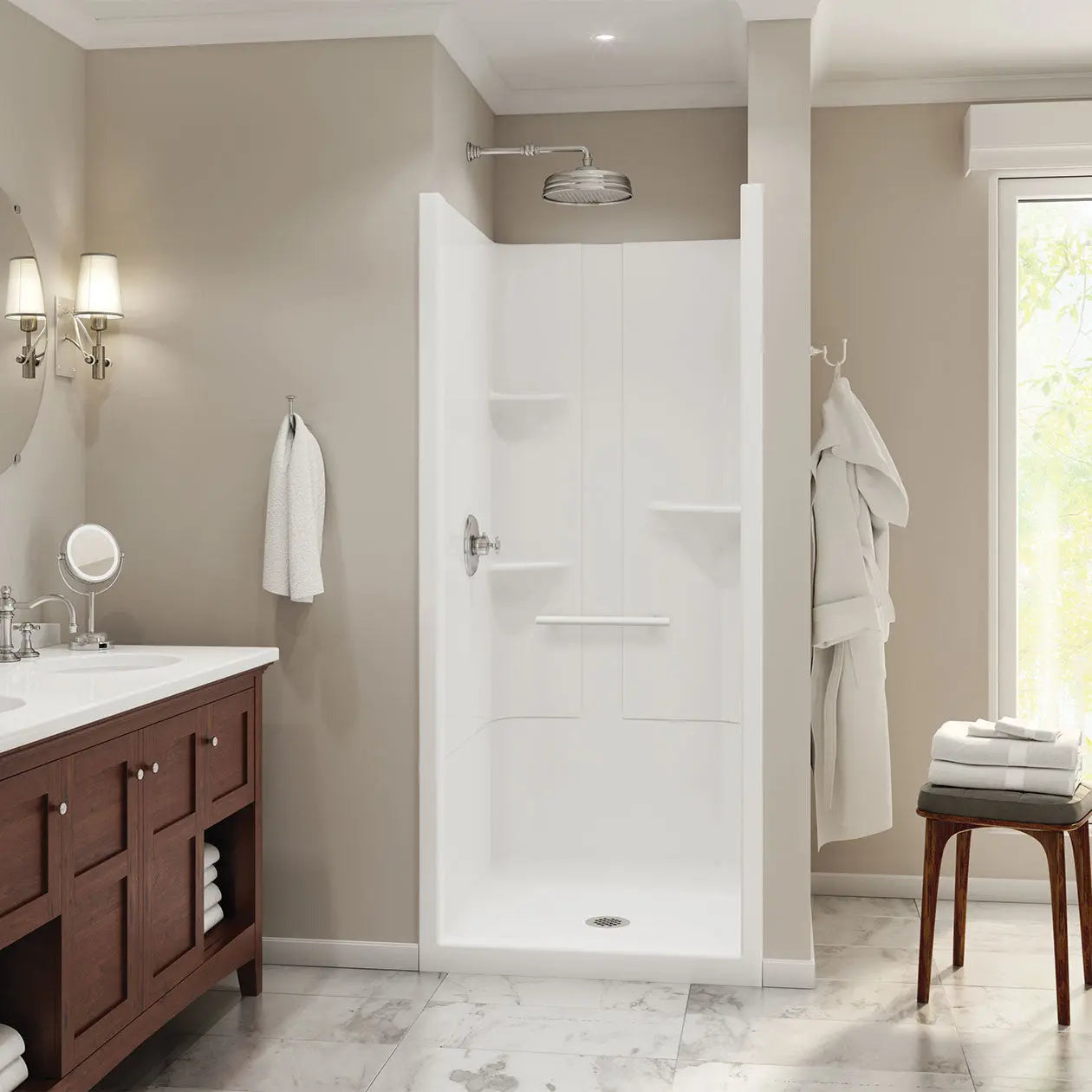 Maax Camelia SH-3636 Acrylic Alcove Center Drain One-Piece Shower in White - No Seat - Plumbing Market