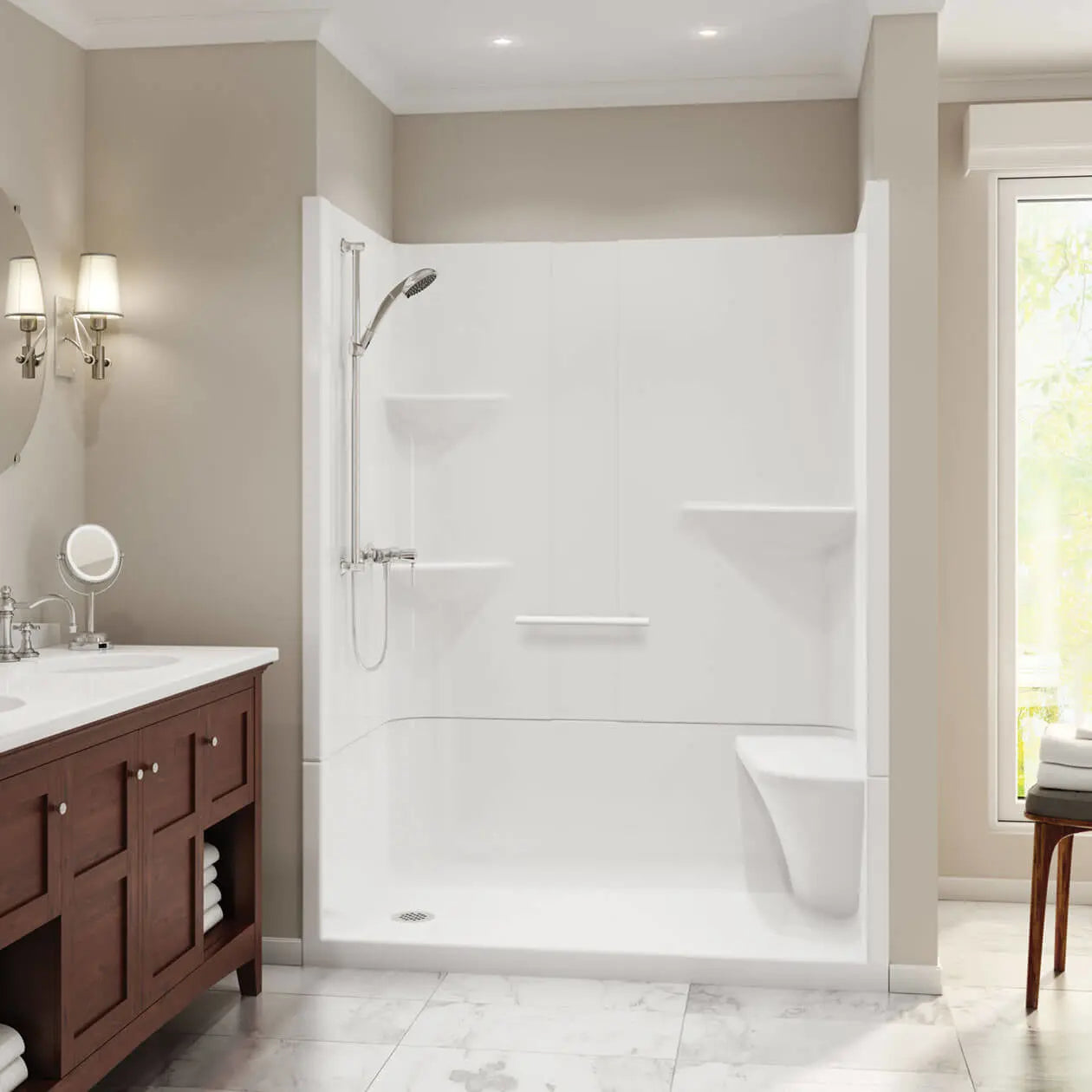 Maax Camelia SH-6034 Acrylic Alcove Left-Hand Drain Two-Piece Shower in White 105921-000-001-005 - Plumbing Market