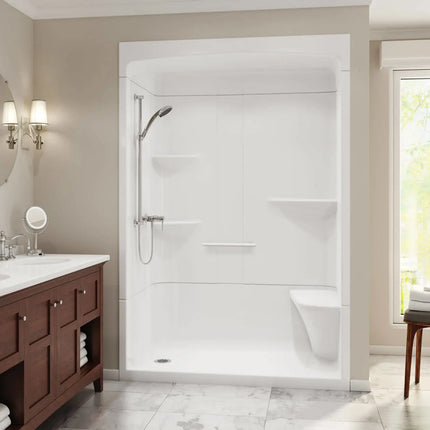 Maax Camelia SHR-6034 Acrylic Alcove Left-Hand Drain Three-Piece Shower in White 105922-SNL-000-001 - Plumbing Market