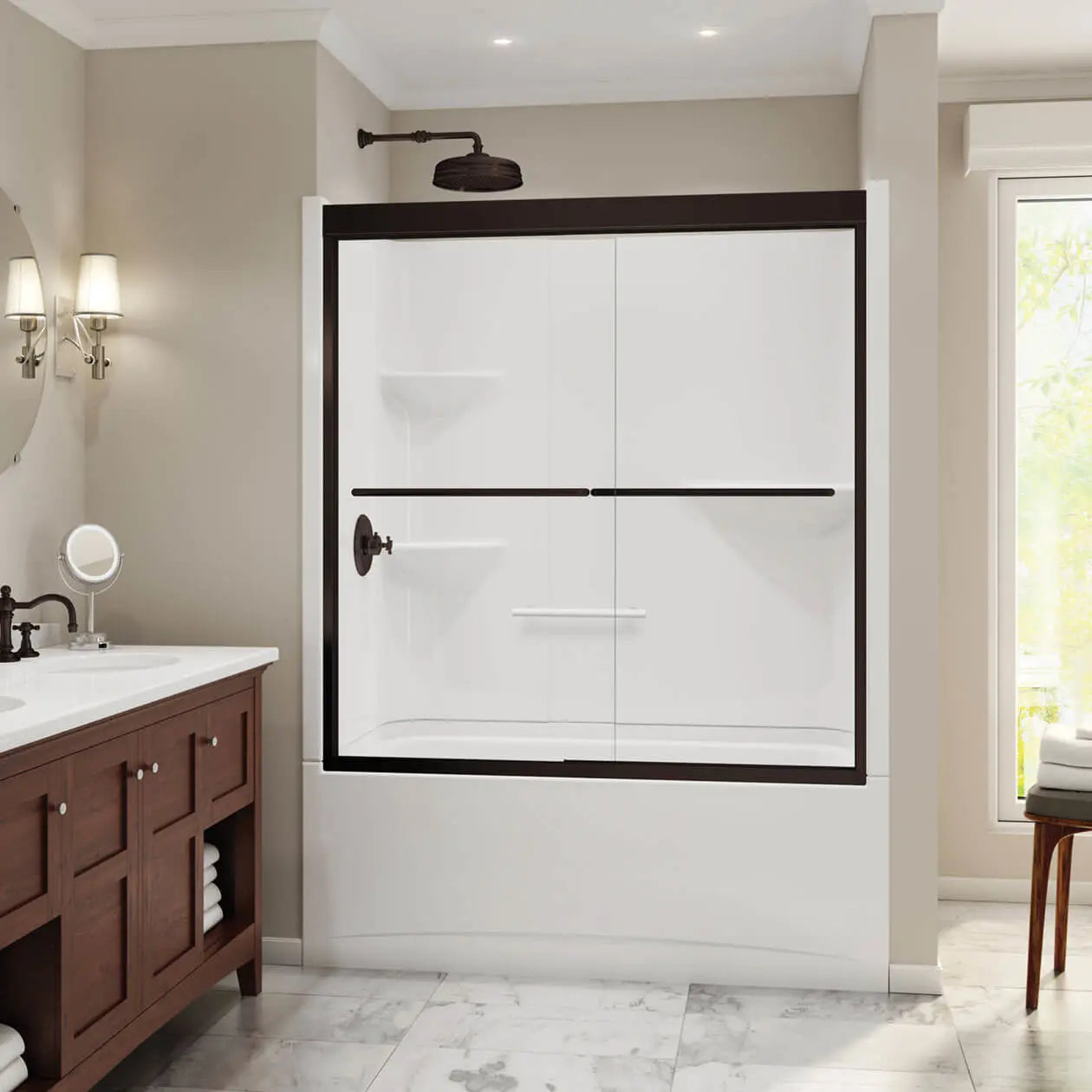 Maax Camelia TS-6032 Acrylic Alcove Right-Hand Drain Two-Piece Tub Shower in White 105915-SR-000-001 - Plumbing Market