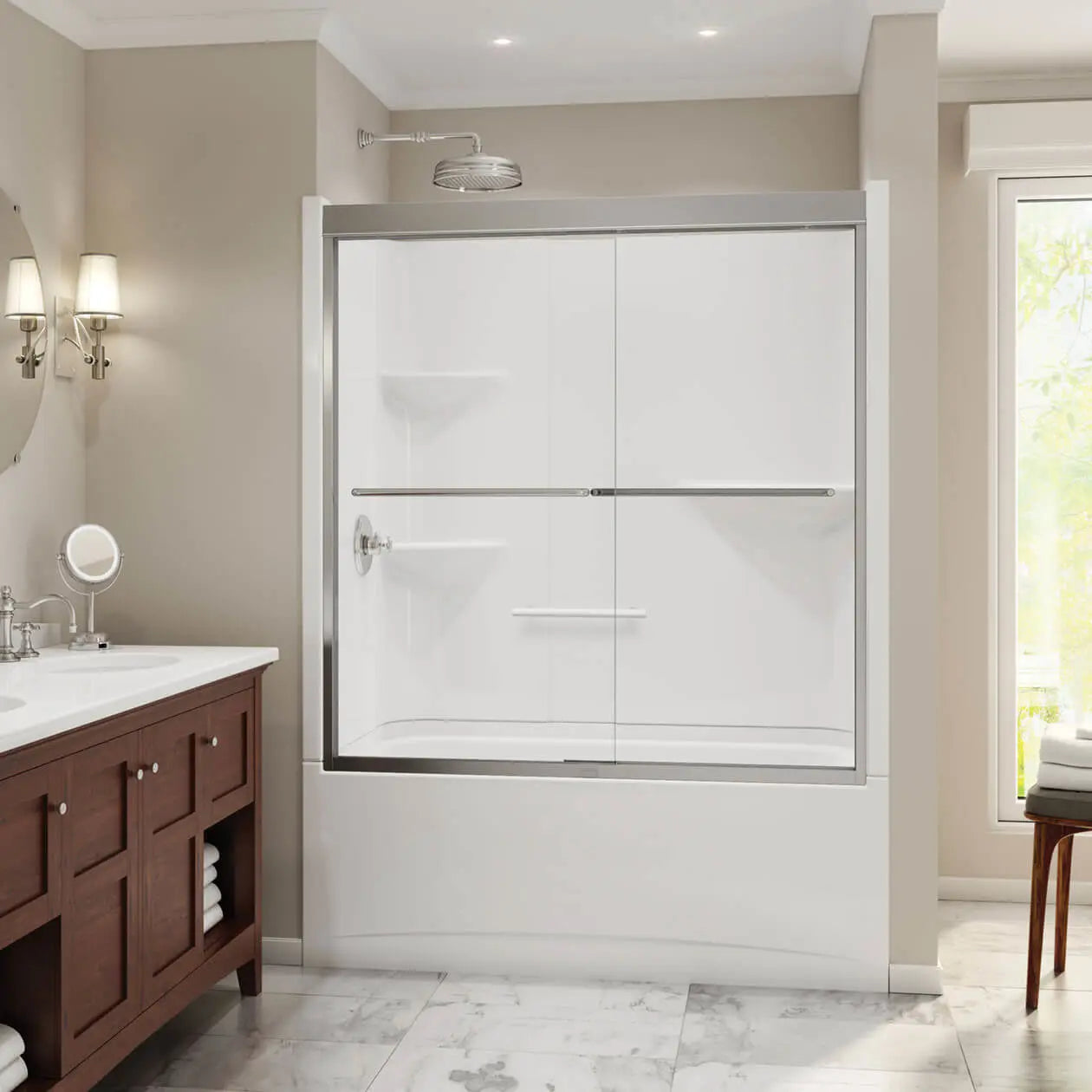 Maax Camelia TS-6032 Acrylic Alcove Right-Hand Drain Two-Piece Tub Shower in White 105915-SR-000-001 - Plumbing Market