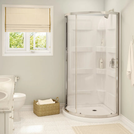 Maax Charlotte 34 x 34 Acrylic Center Drain Shower Kit in White with Clear glass in Chrome 300005-000-001-100 - Plumbing Market