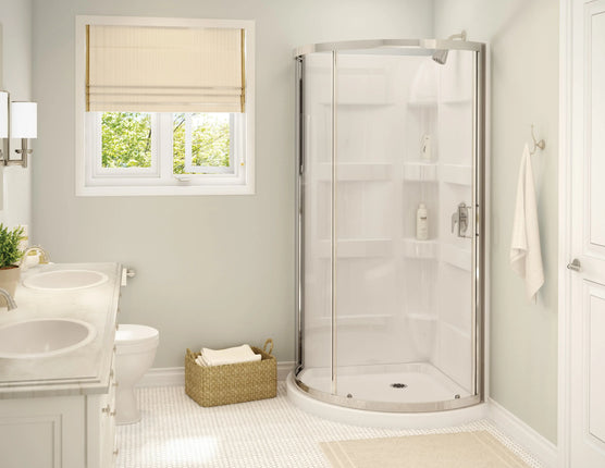 Maax Charlotte 34 x 34 Acrylic Center Drain Shower Kit in White with Clear glass in Chrome 300005-000-001-100 - Plumbing Market