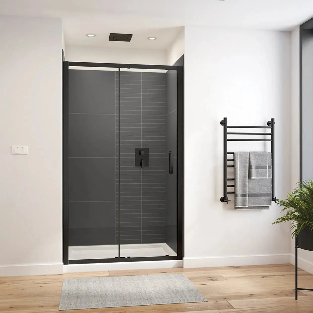 Connect Pro 45-46 ½ x 76 in. 6mm Sliding Shower Door for Alcove Installation with Clear glass in Matte Black - Plumbing Market