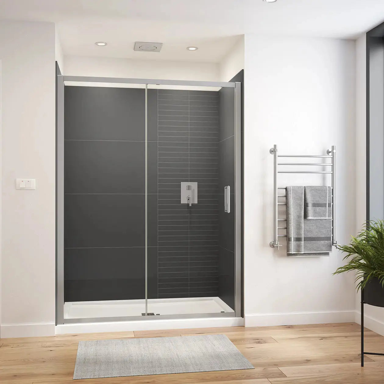 Connect Pro 55 ½-57 x 76 in. 6mm Sliding Shower Door for Alcove Installation with Clear glass in Chrome - Plumbing Market