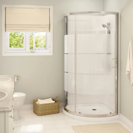 Maax Cyrene 34 x 34 Acrylic Center Drain Shower Kit in White with 3 Stripes glass in Chrome 300001-000-001-103 - Plumbing Market