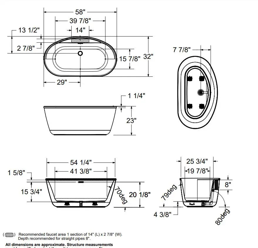 Maax Eldora 5832 Acrylic White Freestanding Center Drain Bathtub - Plumbing Market