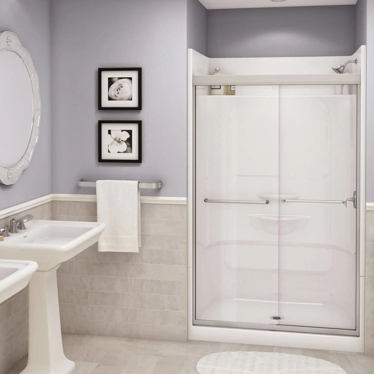 Maax Essence SH-4834 AcrylX Alcove Center Drain Four-Piece Shower in White 148030-000-002-294 - Plumbing Market