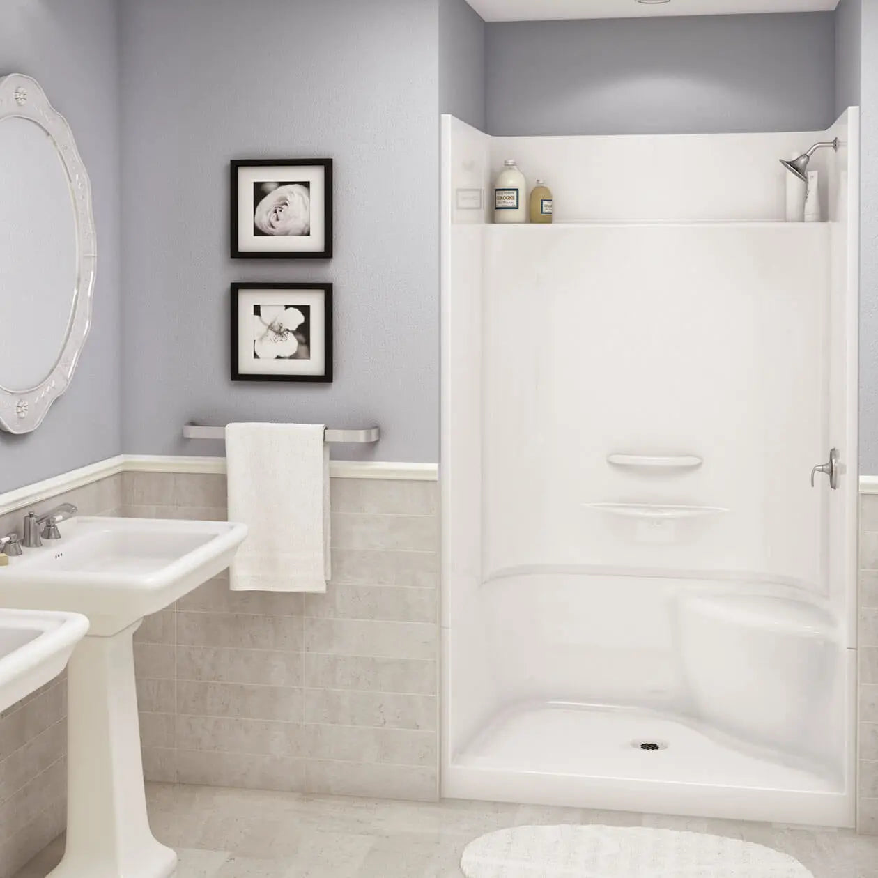 Maax Essence SH-4834 AcrylX Alcove Center Drain Four-Piece Shower in White 148030-000-002-295 - Plumbing Market