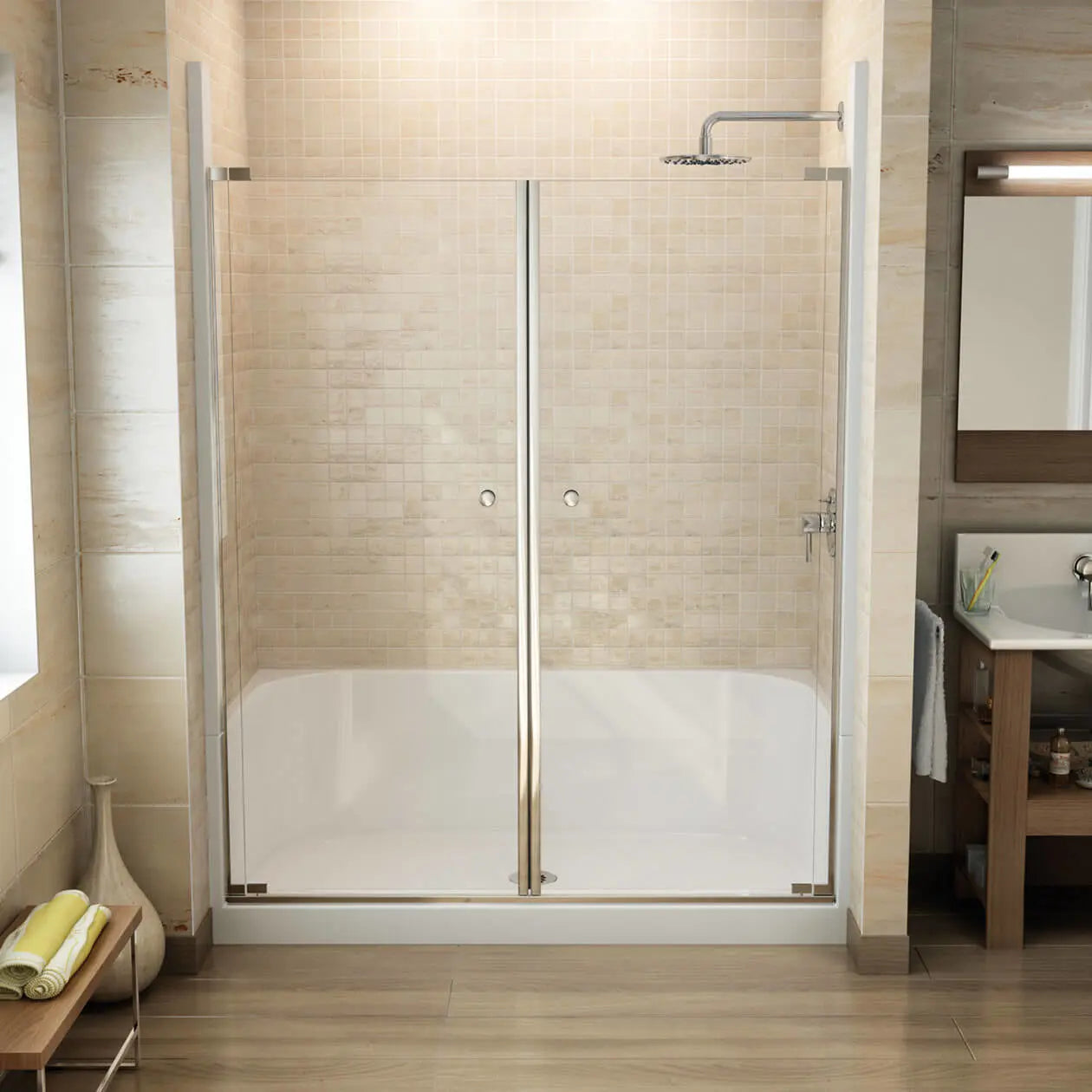 Maax Essence SH-6030 AcrylX Alcove Right-Hand Drain Four-Piece Shower in White 148036-000-002-294 - Plumbing Market