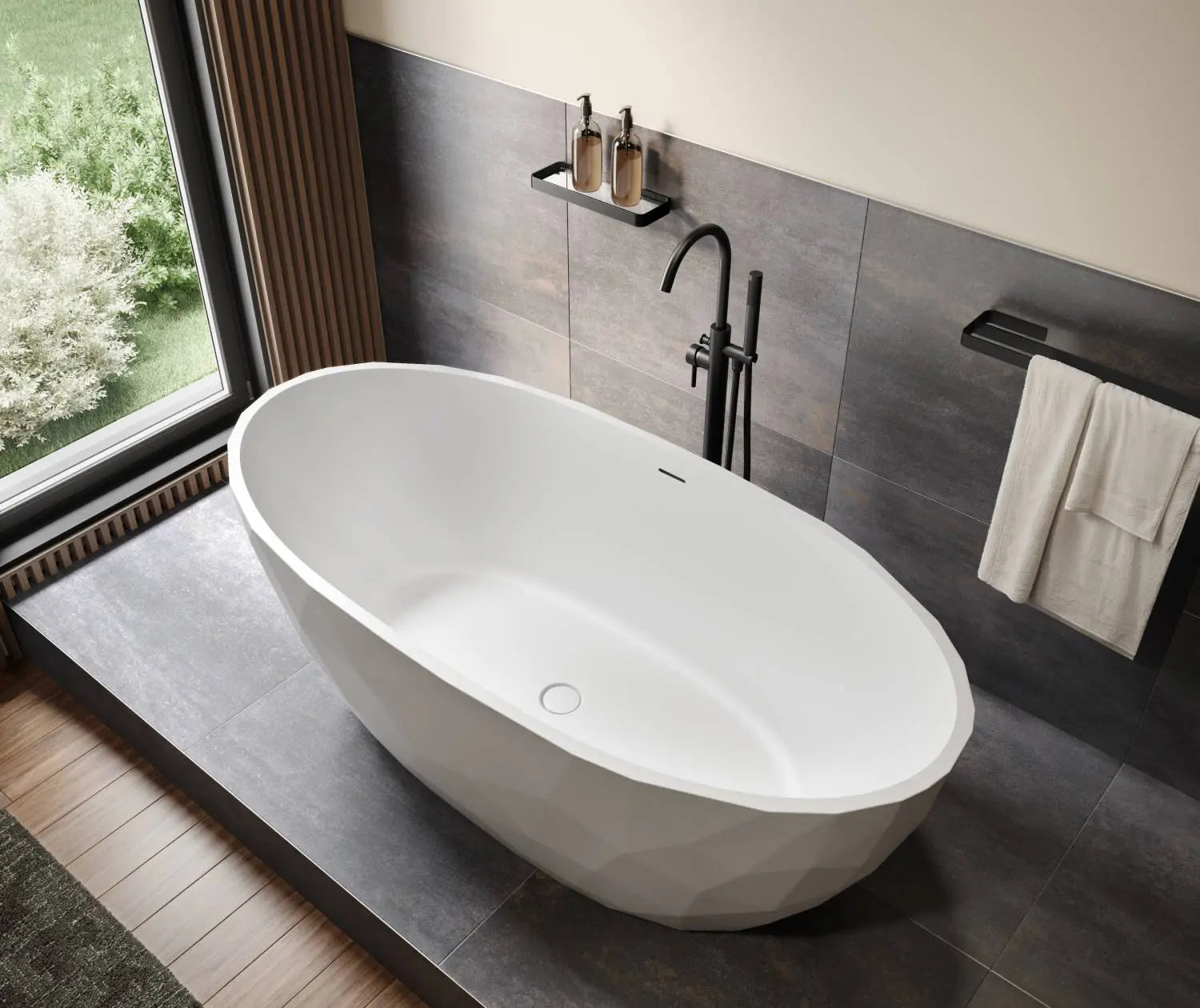Maax Fura 6732 Acrylic Freestanding Center Drain Bathtub in Matte White - Plumbing Market