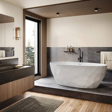 Maax Fura 6732 Acrylic Freestanding Center Drain Bathtub in Matte White - Plumbing Market