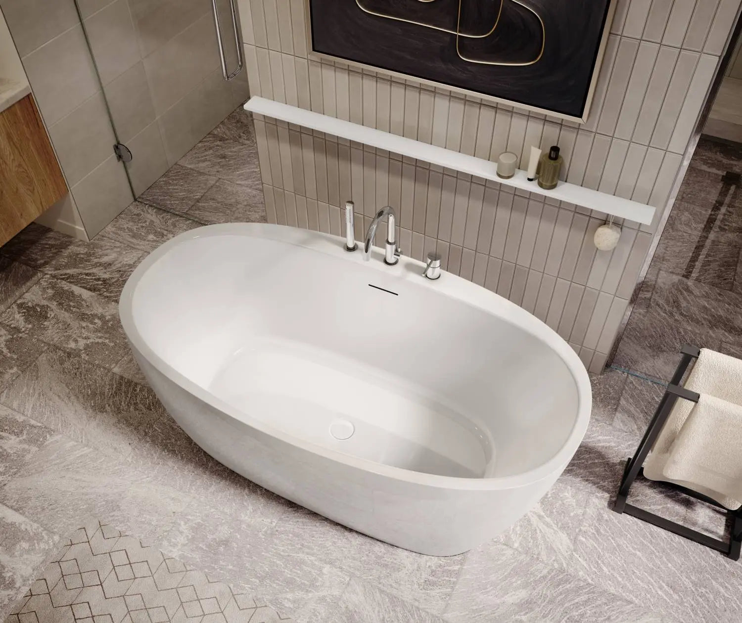 Maax Hatto 5932 Acrylic Freestanding Center Drain Bathtub in White - Plumbing Market