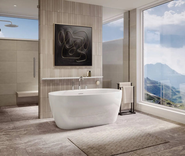 Maax Hatto 5932 Acrylic Freestanding Center Drain Bathtub in White - Plumbing Market