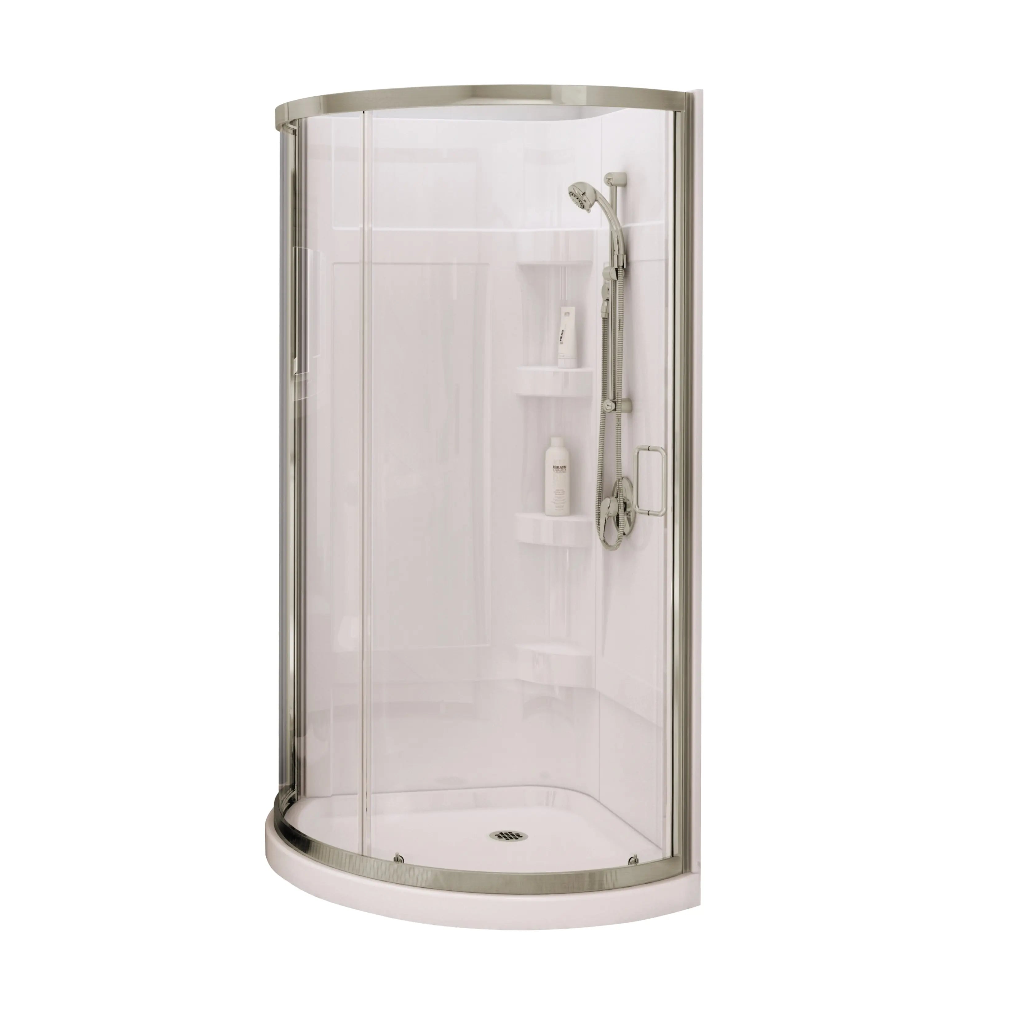 Maax Iris II 34 x 34 Acrylic Center Drain Shower Kit in White with Clear glass in Brushed Nickel 300002-000-001-106 - Plumbing Market