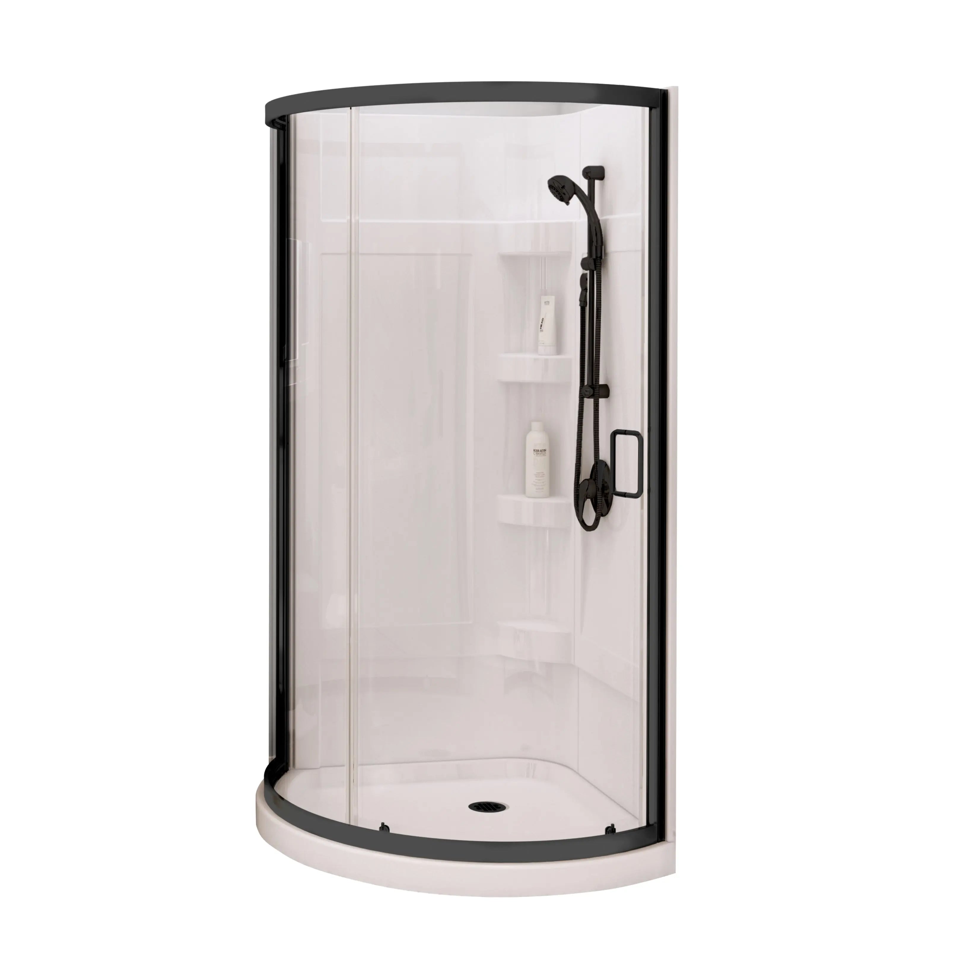 Maax Iris II 34 x 34 Acrylic Center Drain Shower Kit in White with Clear glass in Matte Black 300002-000-001-105 - Plumbing Market