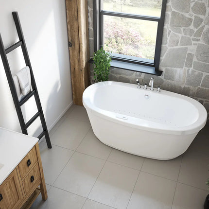 Maax Jazz F 66 x 36 Acrylic Freestanding Center Drain Aerofeel Bathtub in White with White Skirt 105359-055-001 - Plumbing Market