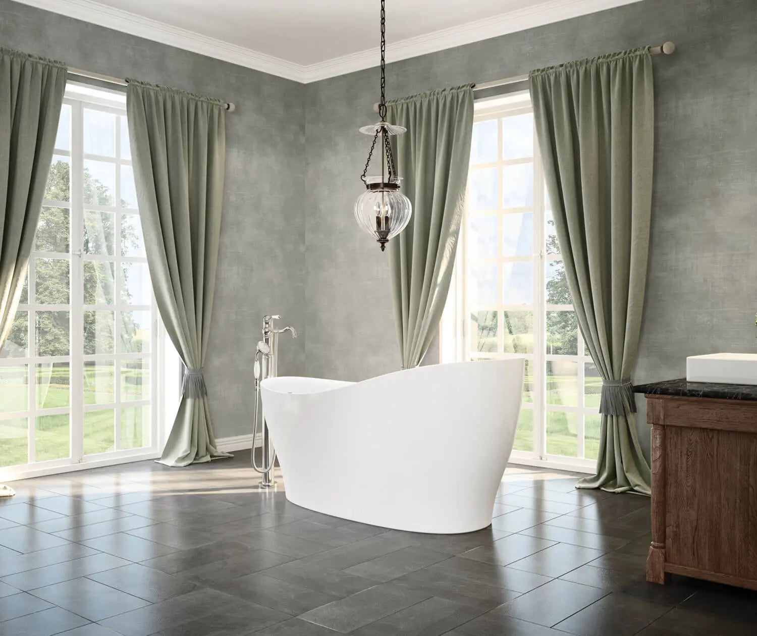 Maax Joan 61 x 32 Acrylic Freestanding End Drain Bathtub in White with White Skirt - Plumbing Market