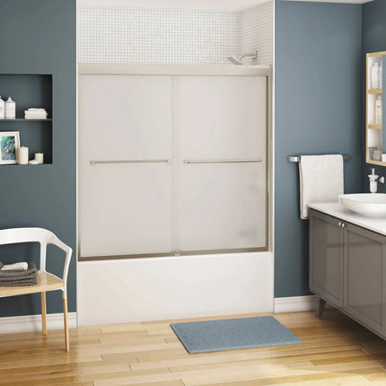 Maax Kameleon 55-59 x 57 in. 6 mm Bypass Tub Door for Alcove Installation with Frosted glass in Brushed Nickel 134561-978-305-000 - Plumbing Market