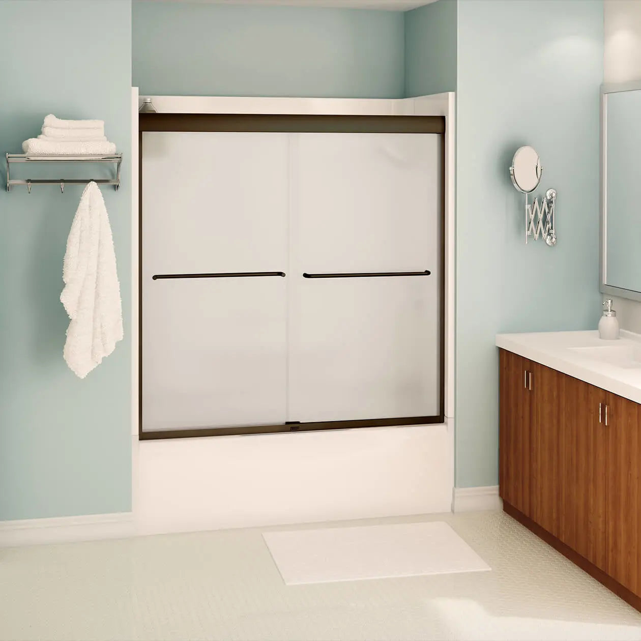 Maax Kameleon 55-59 x 57 in. 6 mm Bypass Tub Door for Alcove Installation with Frosted glass in Dark Bronze 134561-978-172-000 - Plumbing Market