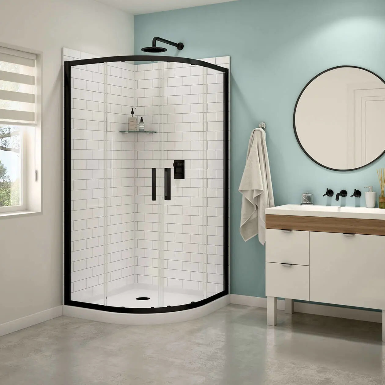Maax Kassia 38 x 38 Acrylic Center Drain Shower Kit in White with Clear glass  in Chrome 107170-900-084-000 - Plumbing Market