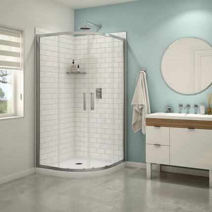 Maax Kassia 38 x 38 Acrylic Center Drain Shower Kit in White with Clear glass  in Matte Black 107170-900-340-000 - Plumbing Market