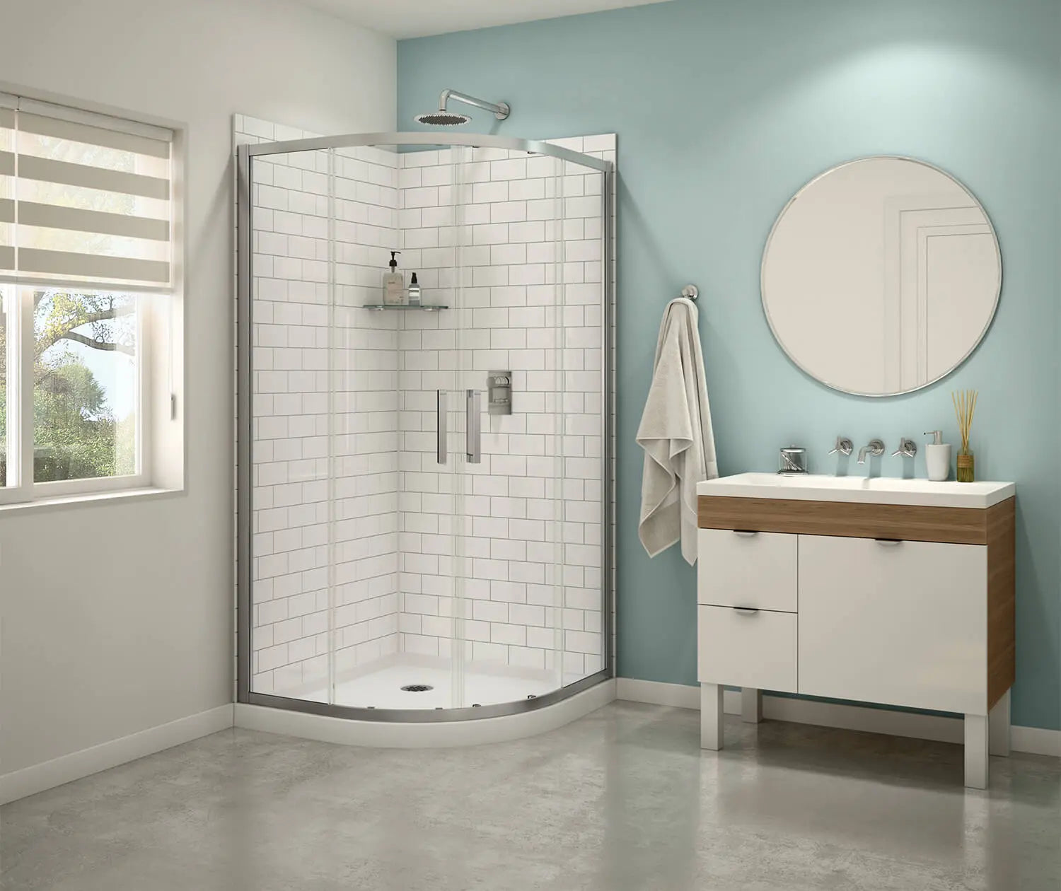Maax Kassia 38 x 38 Acrylic Center Drain Shower Kit in White with Clear glass  in Matte Black 107170-900-340-000 - Plumbing Market