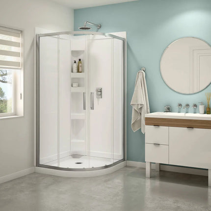 Maax Kassia 38 x 38 Acrylic Center Drain Shower Kit in White with Clear glass  in Matte Black 107170-900-340-000 - Plumbing Market