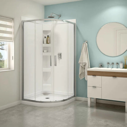 Maax Kassia 38 x 38 Acrylic Center Drain Shower Kit in White with Clear glass  in Matte Black 107170-900-340-000 - Plumbing Market