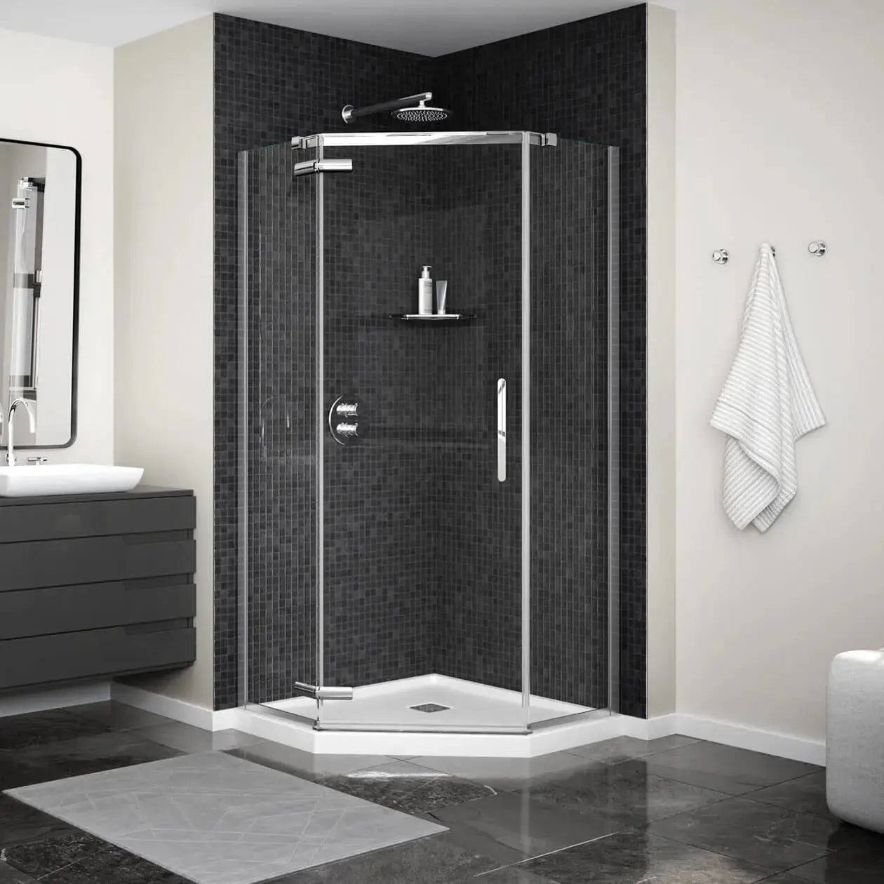 Link Curve Neo-angle 40 x 40 x 75 in. 8mm Pivot Shower Door for Corner Installation with Clear glass in Chrome - Plumbing Market