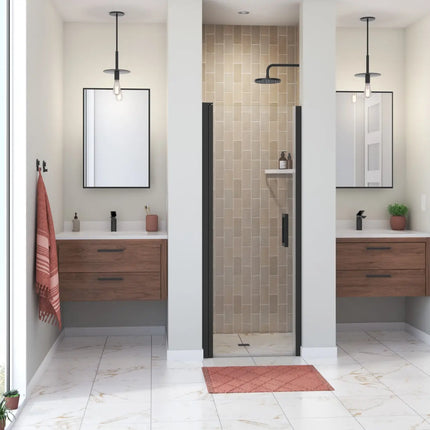 Maax Manhattan 23-25 x 68 in. 6 mm Pivot Shower Door for Alcove Installation with Clear glass & Square Handle in Matte Black 138260-900-340-101 - Plumbing Market