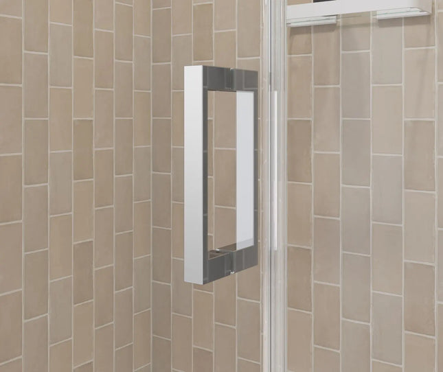 Maax Manhattan 25-27 x 68 in. 6 mm Pivot Shower Door for Alcove Installation with Clear glass & Square Handle in Chrome 138261-900-084-101 - Plumbing Market