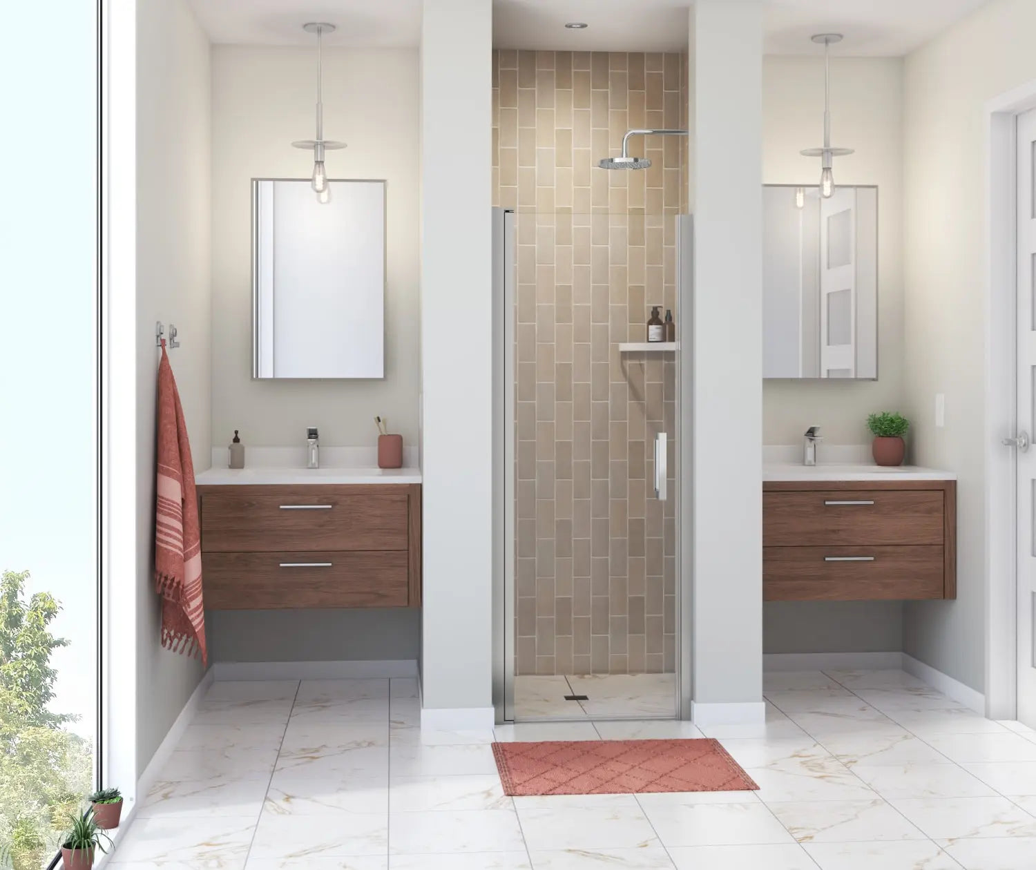 Maax Manhattan 27-29 x 68 in. 6 mm Pivot Shower Door for Alcove Installation with Clear glass & Square Handle in Chrome 138262-900-084-101 - Plumbing Market