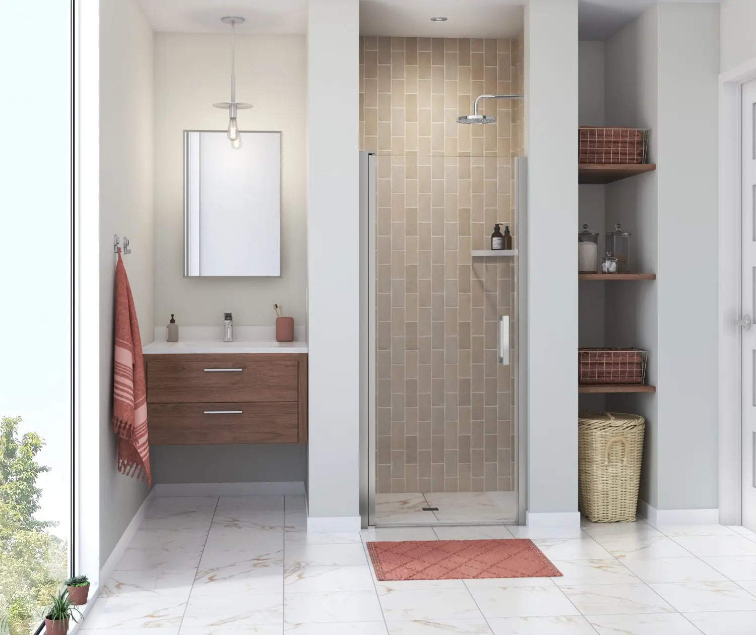 Maax Manhattan 31-33 x 68 in. 6 mm Pivot Shower Door for Alcove Installation with Clear glass & Square Handle in Chrome 138264-900-084-101 - Plumbing Market