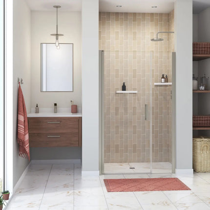 Maax Manhattan 43-45 x 68 in. 6 mm Pivot Shower Door for Alcove Installation with Clear glass & Square Handle in Brushed Nickel 138270-900-305-101 - Plumbing Market