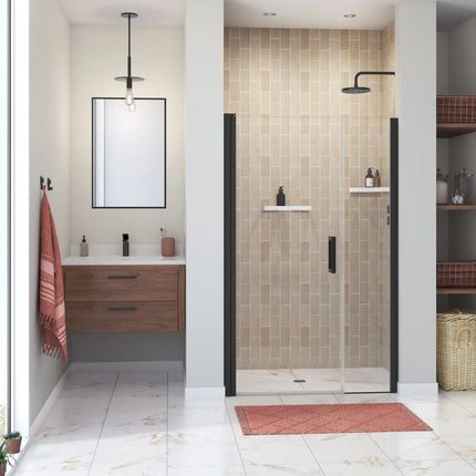 Maax Manhattan 45-47 x 68 in. 6 mm Pivot Shower Door for Alcove Installation with Clear glass & Square Handle in Matte Black 138271-900-340-101 - Plumbing Market
