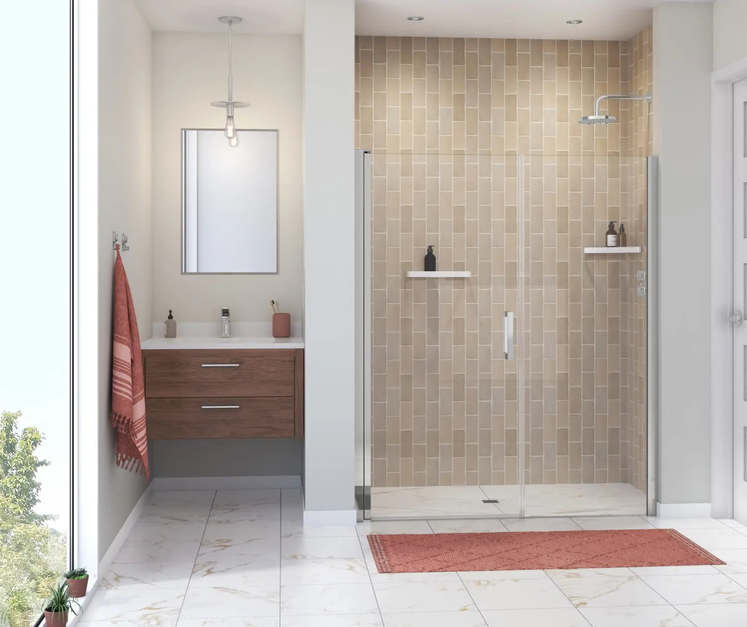 Maax Manhattan 53-55 x 68 in. 6 mm Pivot Shower Door for Alcove Installation with Clear glass & Square Handle in Chrome 138275-900-084-101 - Plumbing Market