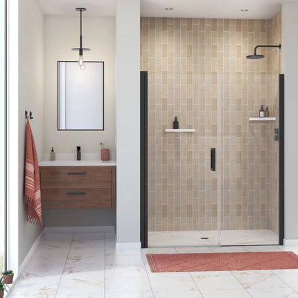 Maax Manhattan 53-55 x 68 in. 6 mm Pivot Shower Door for Alcove Installation with Clear glass & Square Handle in Matte Black 138275-900-340-101 - Plumbing Market