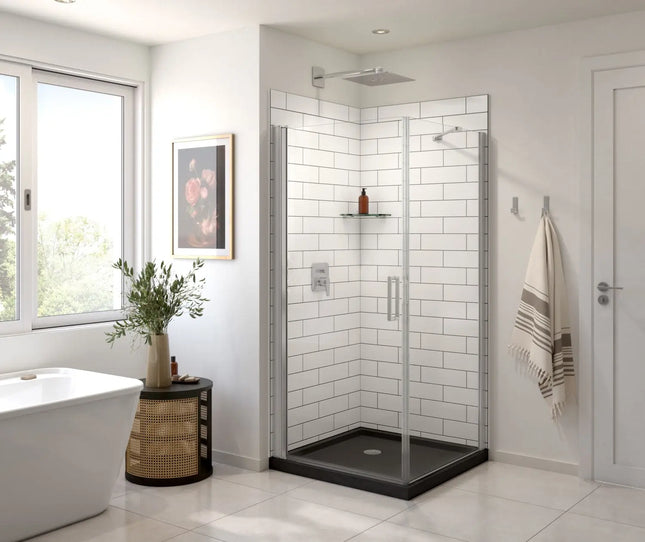 Maax Manhattan Square 36 x 36 x 72 in. 6mm Pivot Shower Door for Corner Installation with Clear glass & Round Handle in Chrome 135230-900-084-100 - Plumbing Market