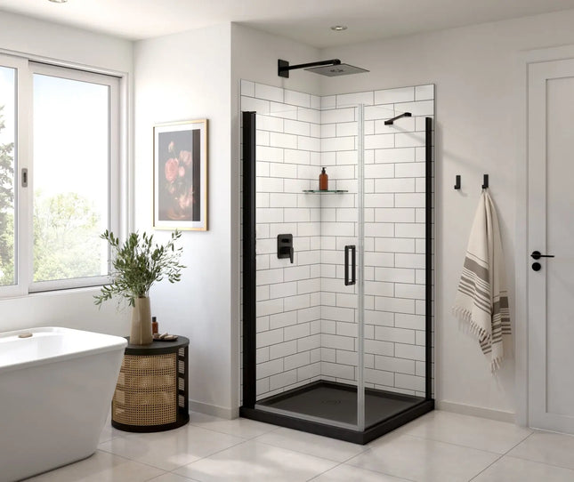 Maax Manhattan Square 36 x 36 x 72 in. 6mm Pivot Shower Door for Corner Installation with Clear glass & Round Handle in Matte Black 135230-900-340-100 - Plumbing Market