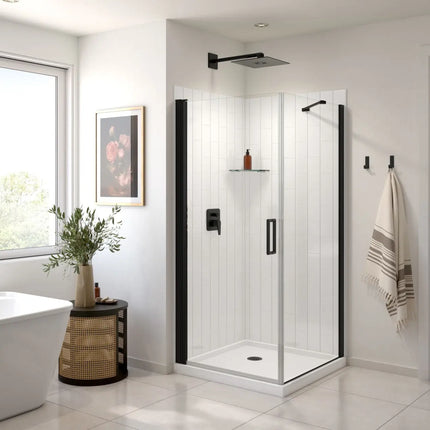 Maax Manhattan Square 36 x 36 x 72 in. 6mm Pivot Shower Door for Corner Installation with Clear glass & Round Handle in Matte Black 135230-900-340-100 - Plumbing Market