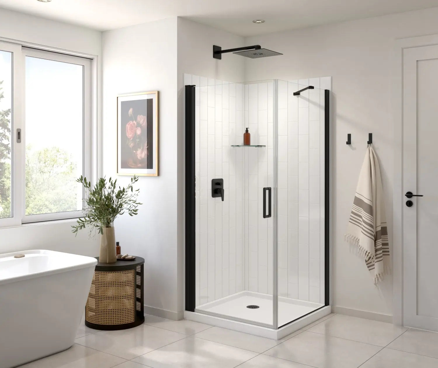 Maax Manhattan Square 36 x 36 x 72 in. 6mm Pivot Shower Door for Corner Installation with Clear glass & Round Handle in Matte Black 135230-900-340-100 - Plumbing Market