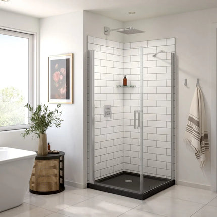 Maax Manhattan Square 36 x 36 x 72 in. 6mm Pivot Shower Door for Corner Installation with Clear glass & Square Handle in Chrome 135230-900-084-101 - Plumbing Market