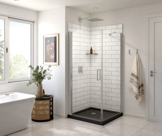 Maax Manhattan Square 36 x 36 x 72 in. 6mm Pivot Shower Door for Corner Installation with Clear glass & Square Handle in Chrome 135230-900-084-101 - Plumbing Market