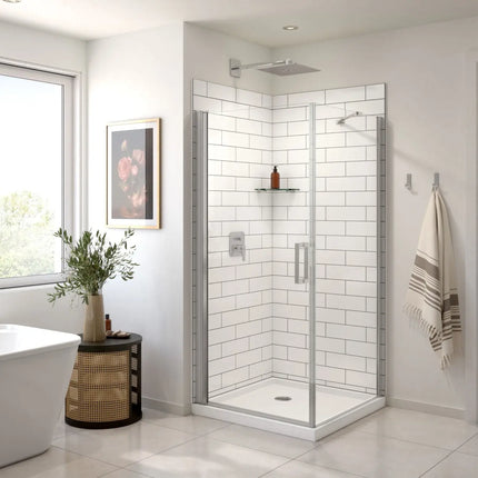 Maax Manhattan Square 36 x 36 x 72 in. 6mm Pivot Shower Door for Corner Installation with Clear glass & Square Handle in Chrome 135230-900-084-101 - Plumbing Market