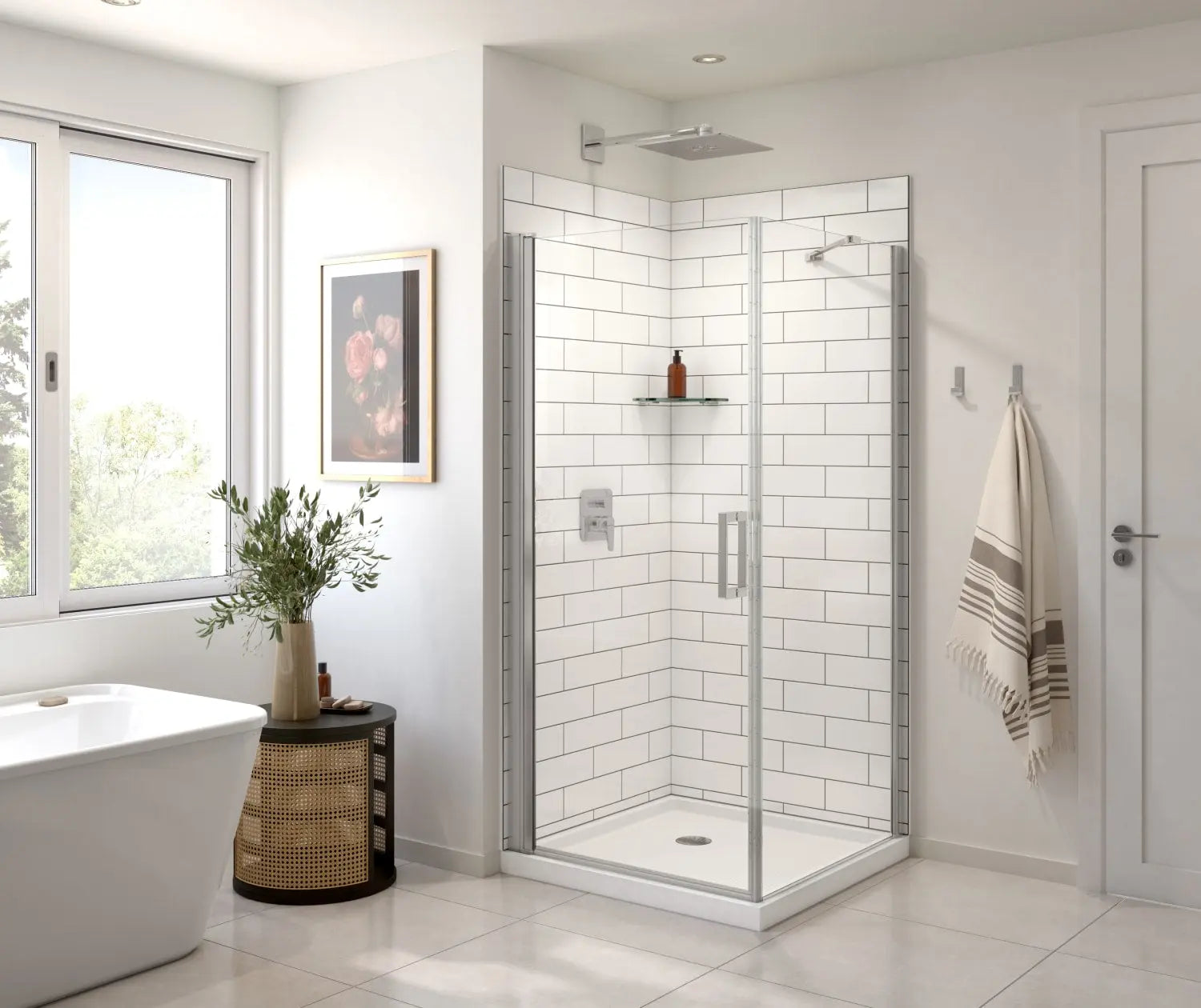 Maax Manhattan Square 36 x 36 x 72 in. 6mm Pivot Shower Door for Corner Installation with Clear glass & Square Handle in Chrome 135230-900-084-101 - Plumbing Market