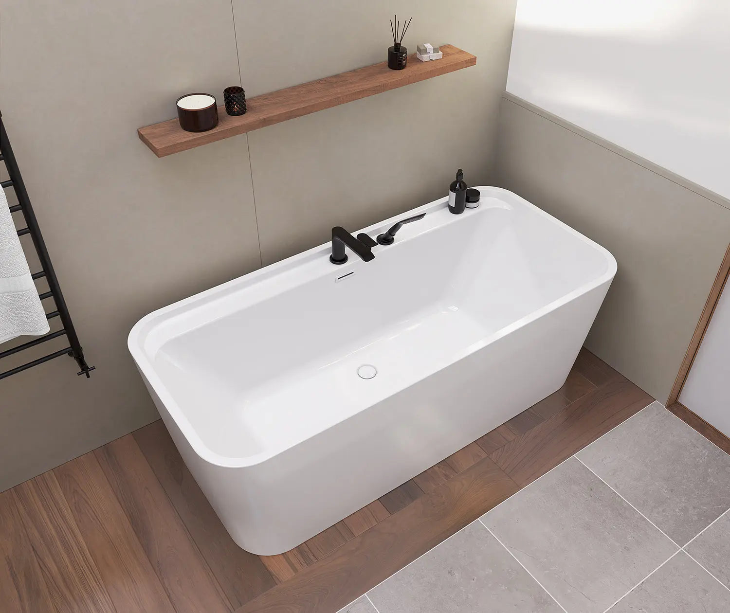 Maax Oberto 6731 Acrylic Freestanding Center Drain Bathtub in White with White Skirt - Plumbing Market