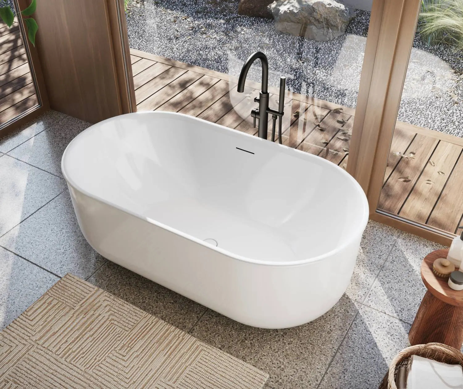 Maax Ommu 5932 Acrylic Freestanding Center Drain Bathtub in White - Plumbing Market